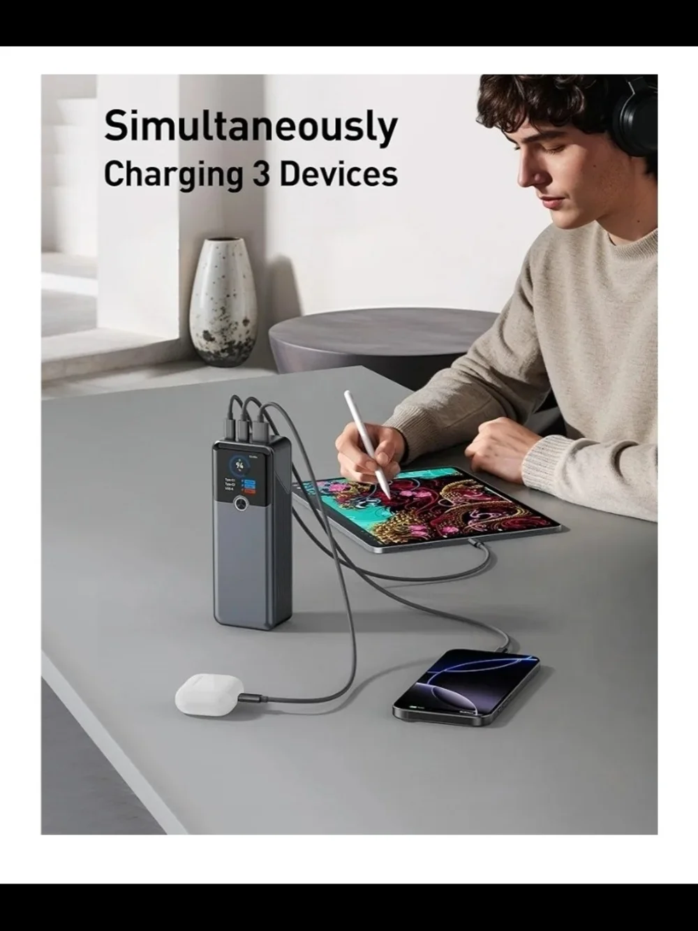 Laptop Power Bank 20000mAh 3-Port USB-C Portable Charger Fast Charging
